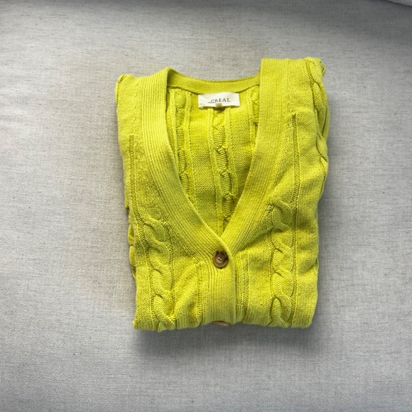 The Great - The Cable Grandpa Cardigan in Lime Zest - Picture 2 of 6